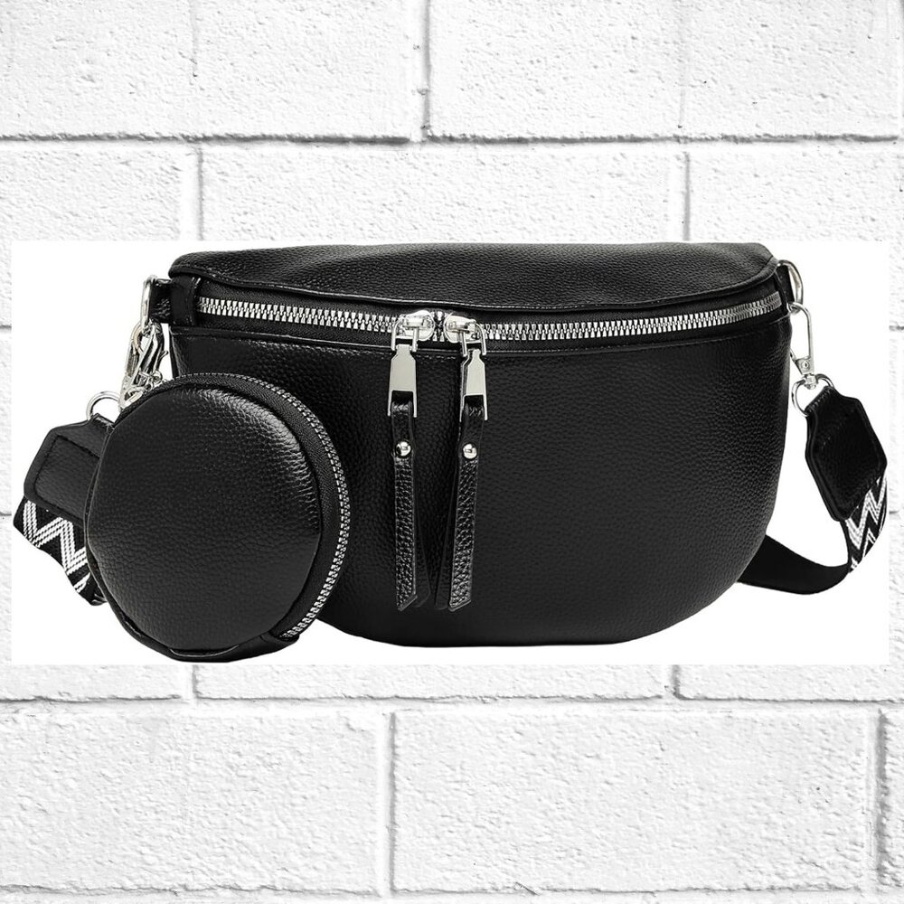 NWT! Cute Black Faux Leather Shoulder Crossbody Bag w/Bonus Matching Coin Pouch